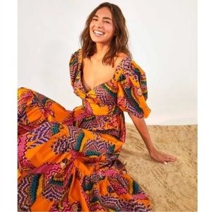 Farm Rio Macaw puff sleeve midi dress